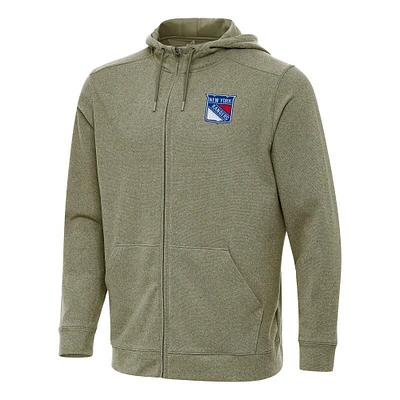 Men's Antigua Olive New York Rangers Effortless Full-Zip Hoodie Jacket