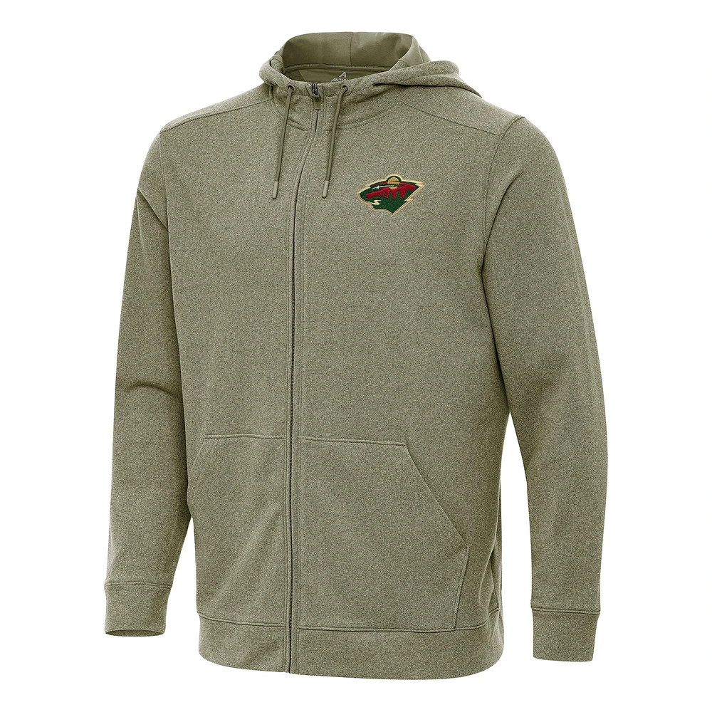 Men's Antigua Olive Minnesota Wild Effortless Full-Zip Hoodie Jacket