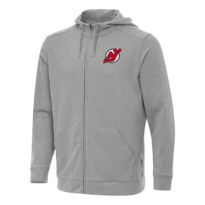 Men's Antigua Heather New Jersey Devils Effortless Full-Zip Hoodie Jacket