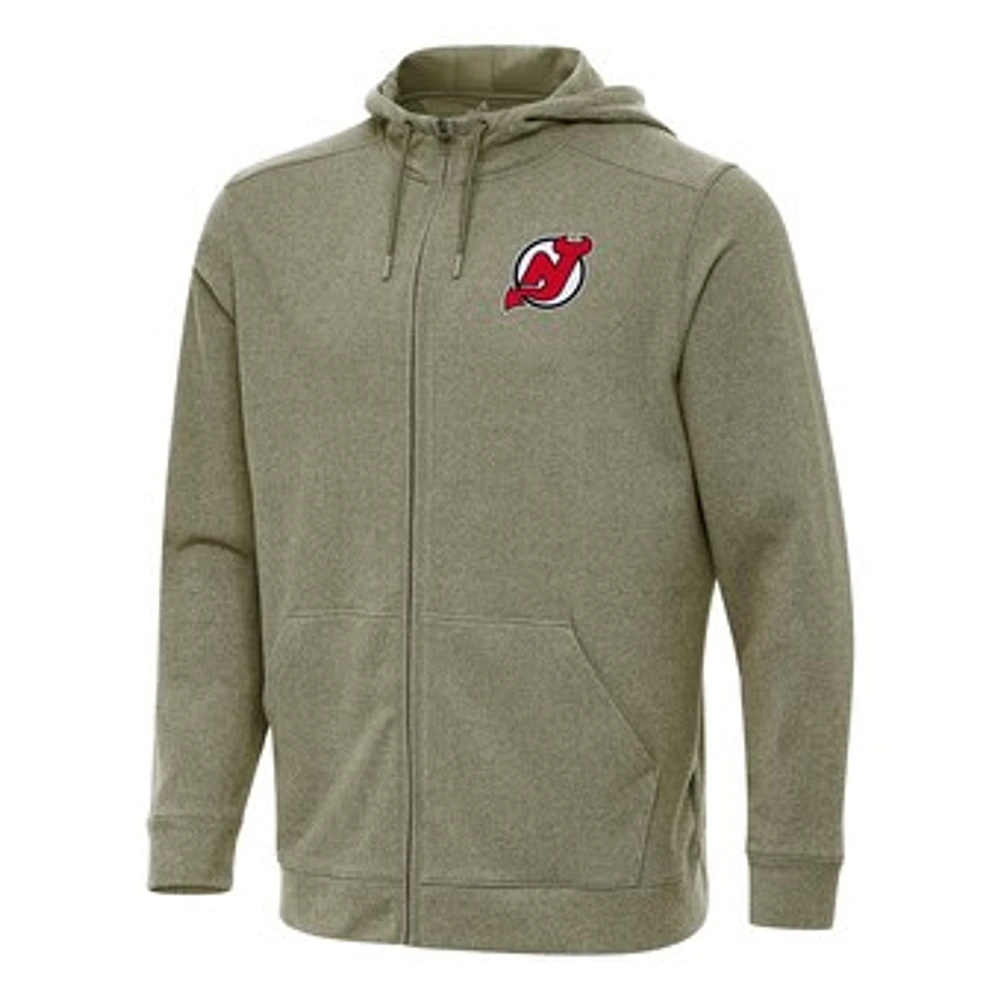 Men's Antigua Olive New Jersey Devils Effortless Full-Zip Hoodie Jacket