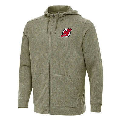 Men's Antigua Olive New Jersey Devils Effortless Full-Zip Hoodie Jacket