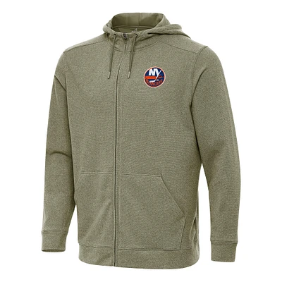 Men's Antigua Olive New York Islanders Effortless Full-Zip Hoodie Jacket