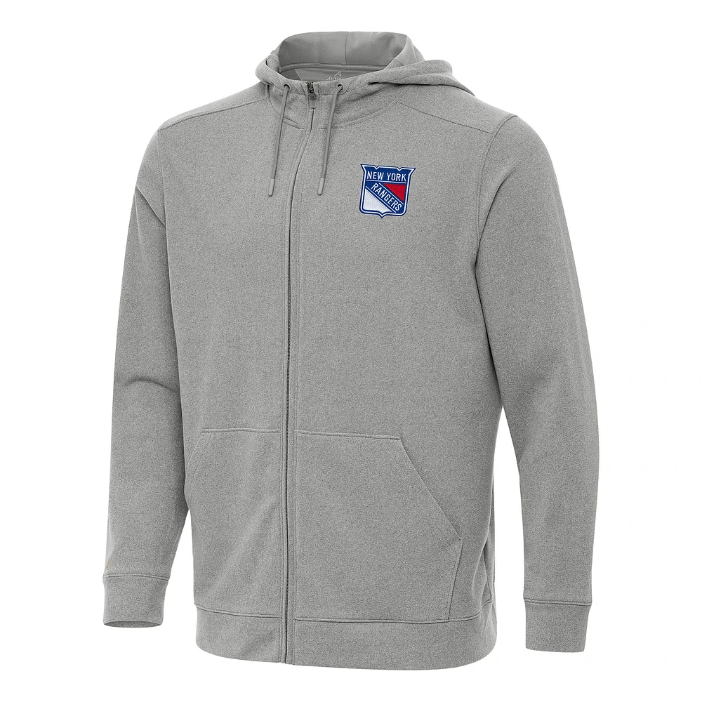 Men's Antigua Heather New York Rangers Effortless Full-Zip Hoodie Jacket