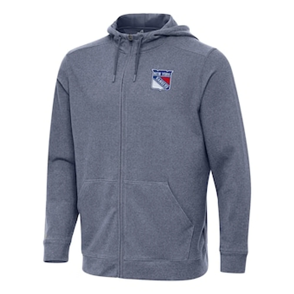 Men's Antigua Heather Navy New York Rangers Effortless Full-Zip Hoodie Jacket