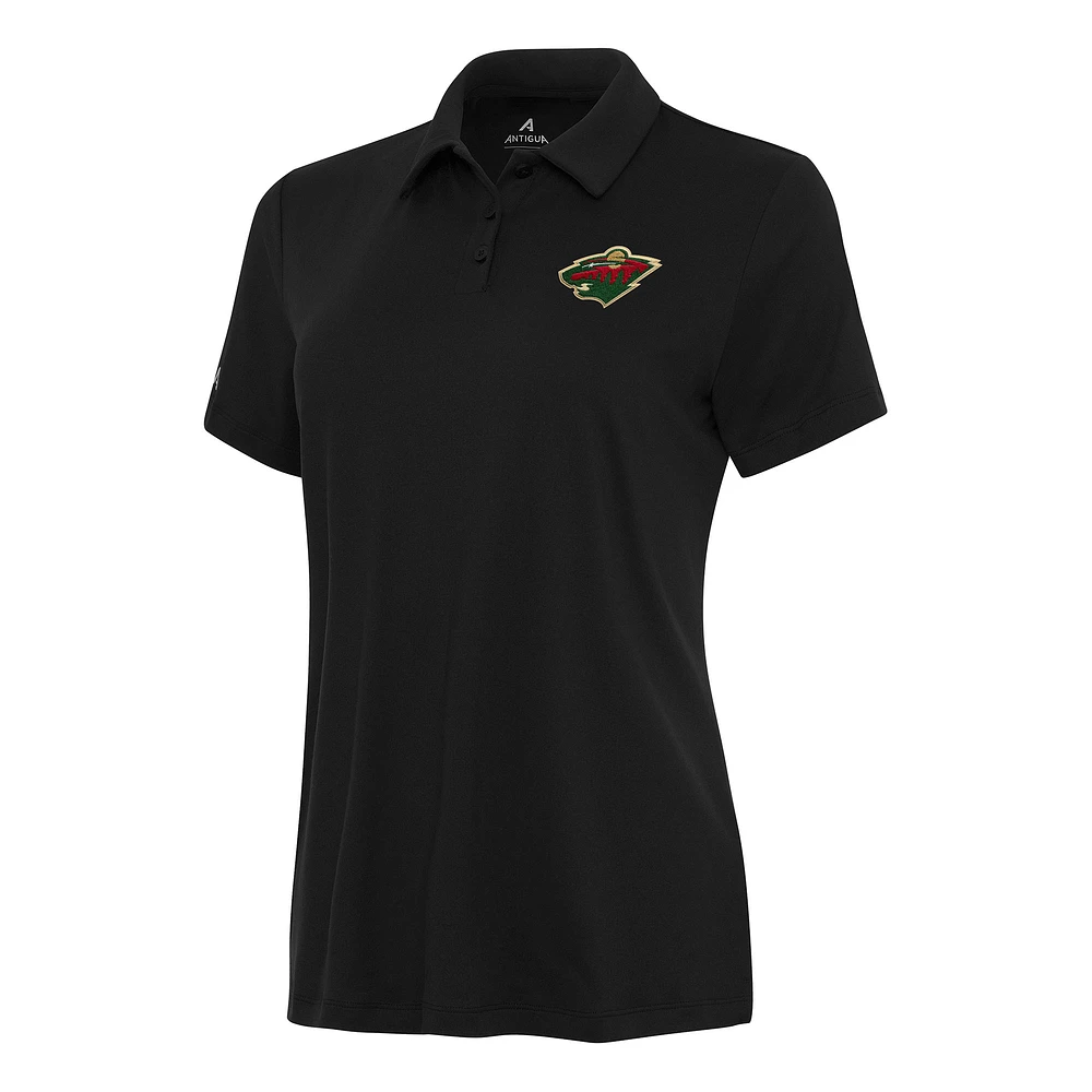 Women's Antigua Black Minnesota Wild Reprocess Polo