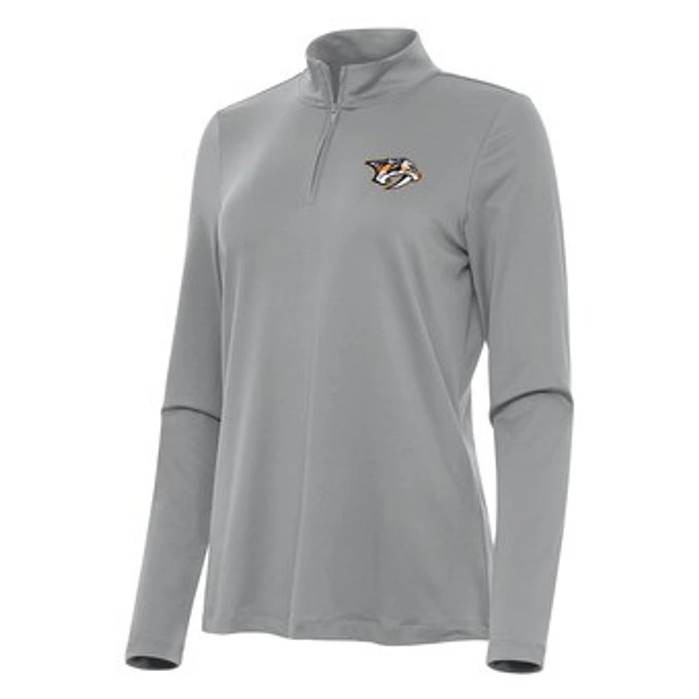 Women's Antigua Gray Nashville Predators Reprocess Quarter-Zip Top