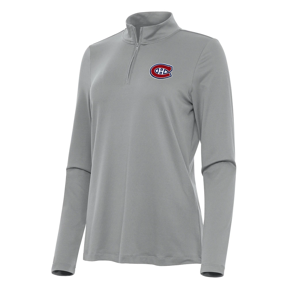 Women's Antigua Gray Montreal Canadiens Reprocess Quarter-Zip Top