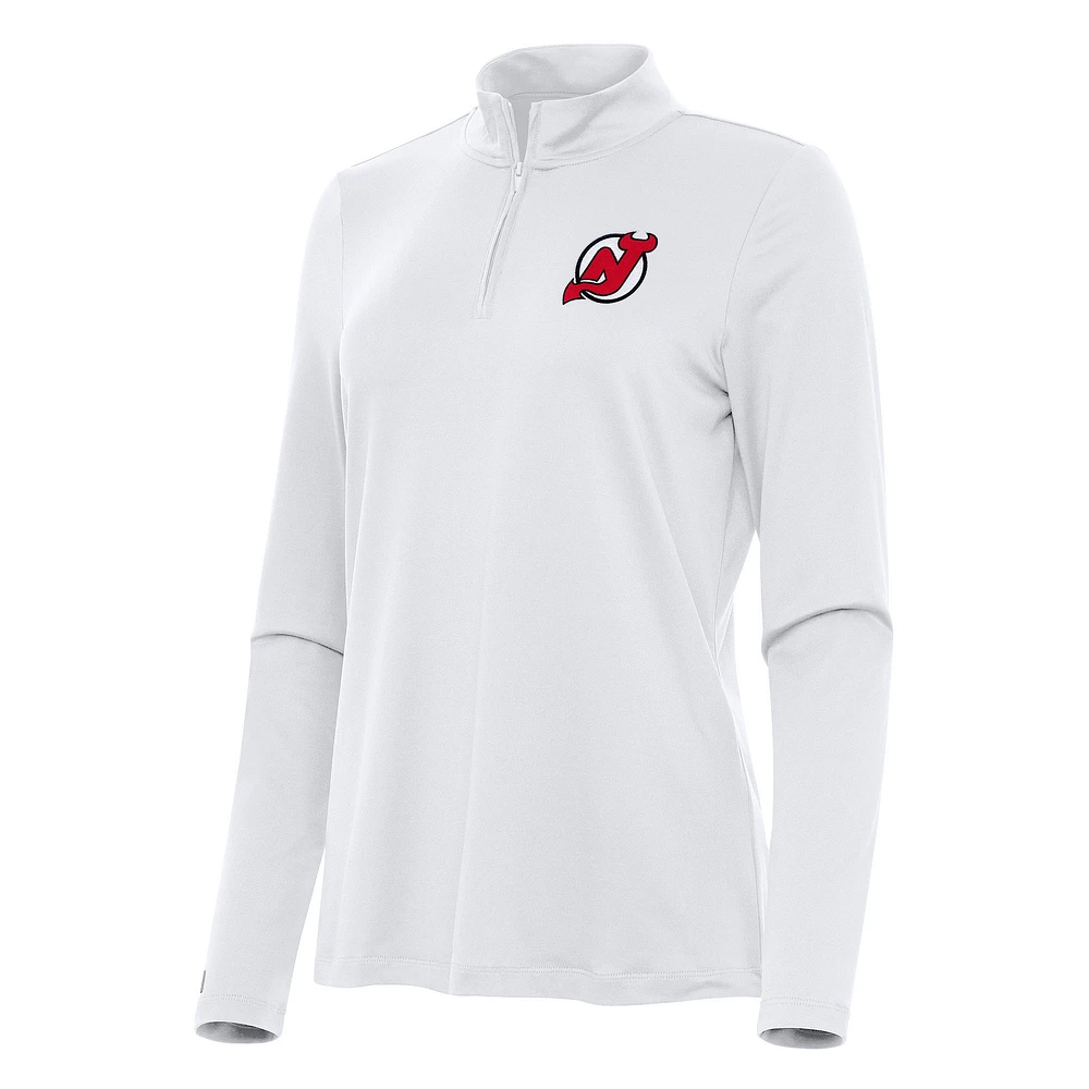 Women's Antigua White New Jersey Devils Reprocess Quarter-Zip Top