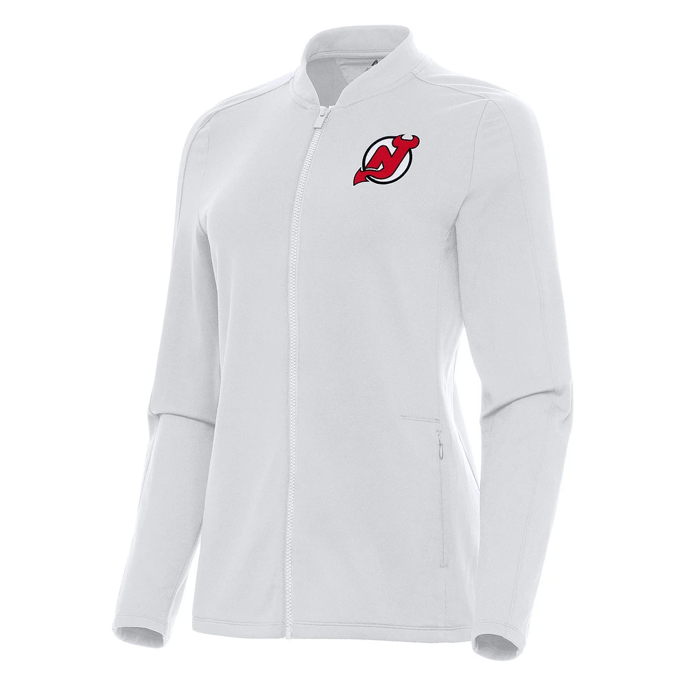 Women's Antigua White New Jersey Devils Continual Full-Zip Jacket
