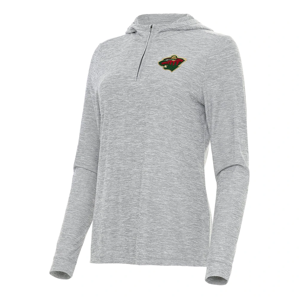 Women's Antigua Heather Gray Minnesota Wild Daybreak Quarter-Zip Hoodie