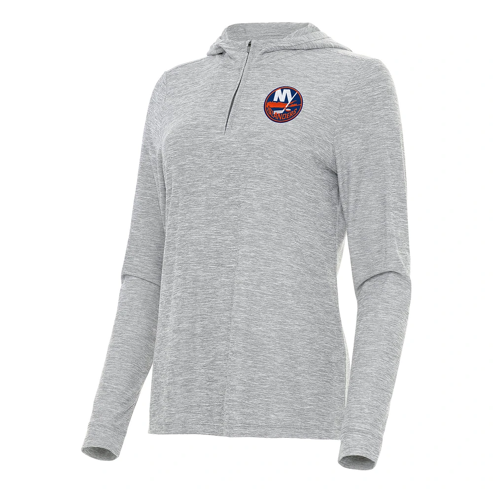 Women's Antigua Heather Gray New York Islanders Daybreak Quarter-Zip Hoodie