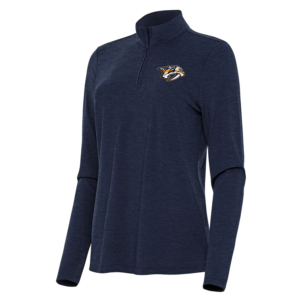 Women's Antigua Heather Navy Nashville Predators Bright Quarter-Zip Top