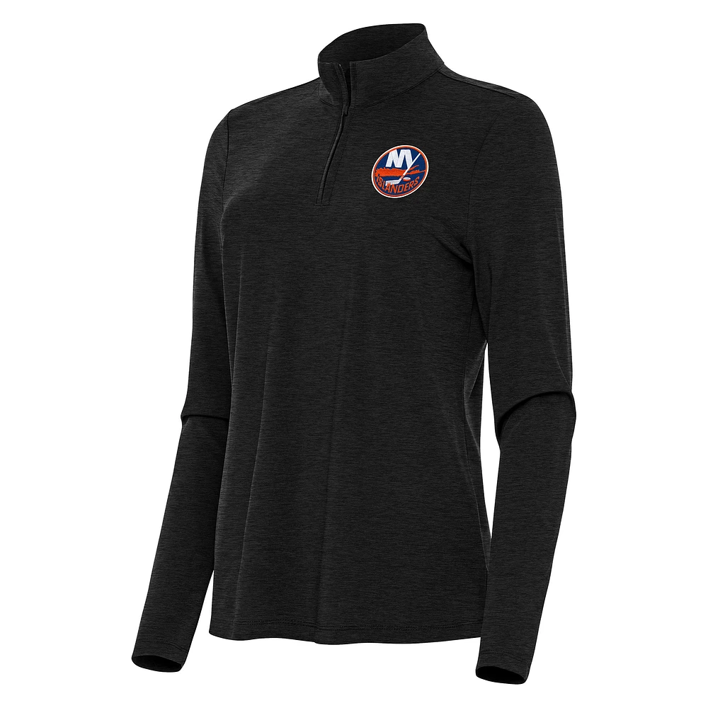 Women's Antigua Heather Black New York Islanders Bright Quarter-Zip Top