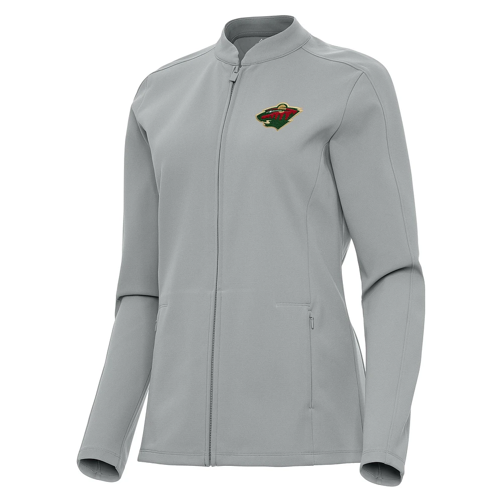 Women's Antigua Gray Minnesota Wild Regard Full-Zip Jacket
