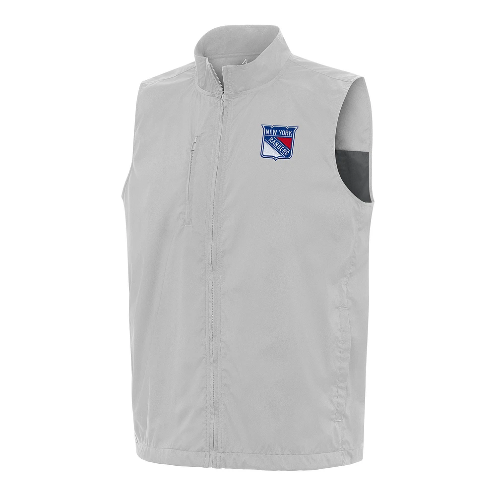 Men's Antigua Heather Gray New York Rangers Brisk Full-Zip Vest
