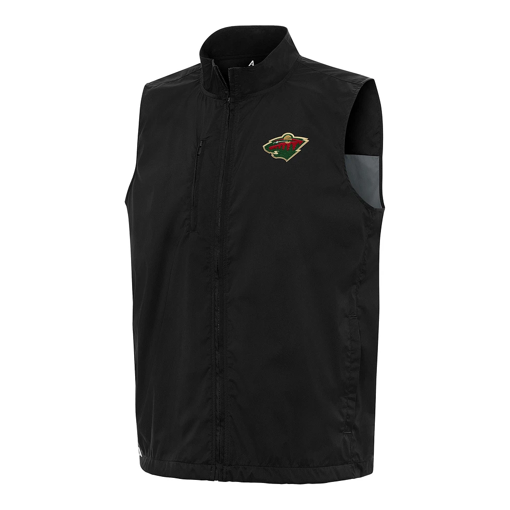 Men's Antigua Black Minnesota Wild Brisk Full-Zip Vest