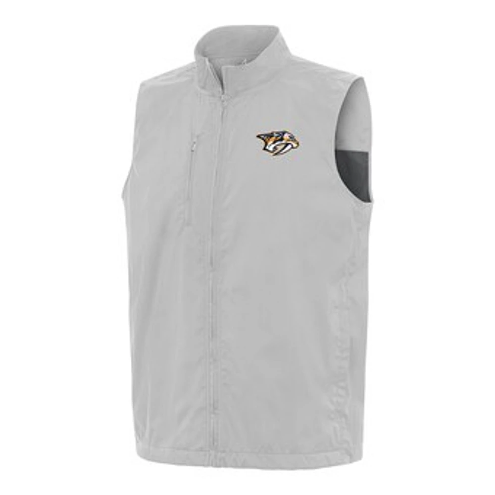 Men's Antigua Heather Gray Nashville Predators Brisk Full-Zip Vest