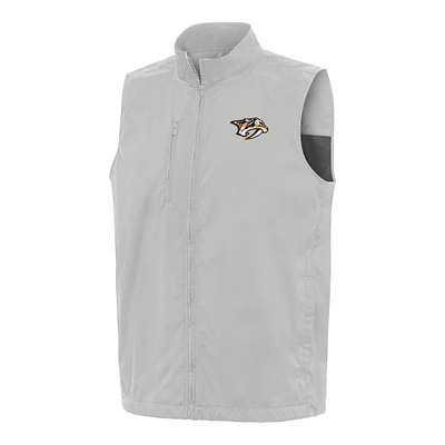 Men's Antigua Heather Gray Nashville Predators Brisk Full-Zip Vest