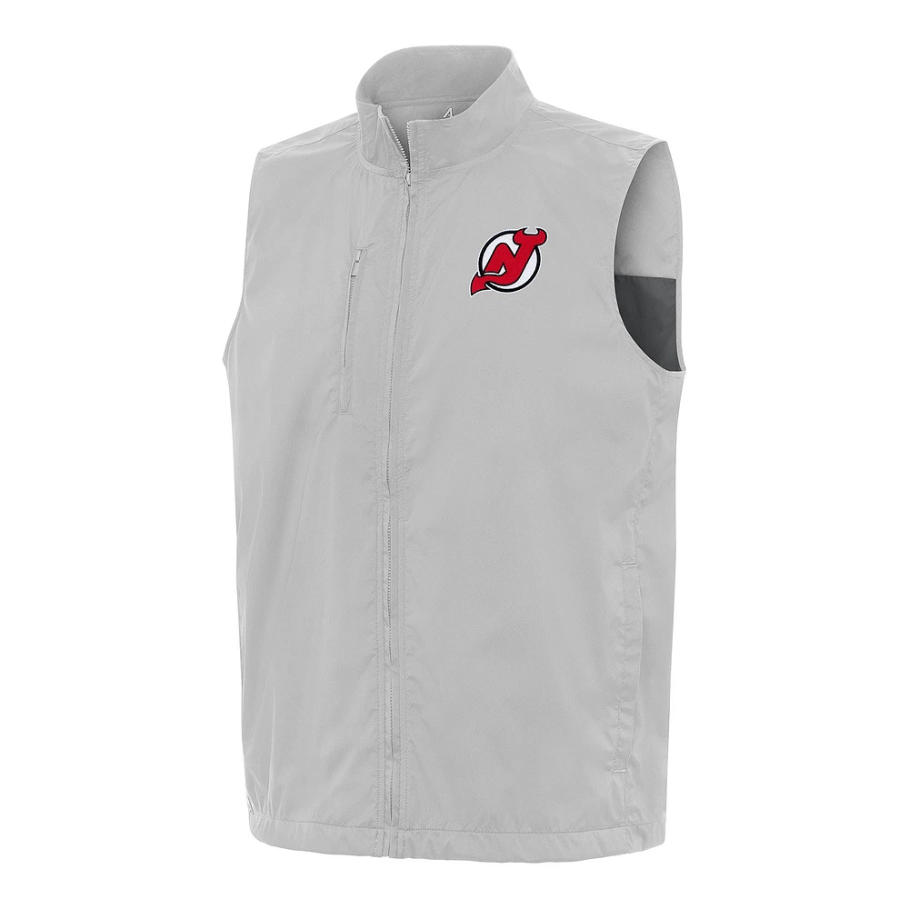 Men's Antigua Heather Gray New Jersey Devils Brisk Full-Zip Vest