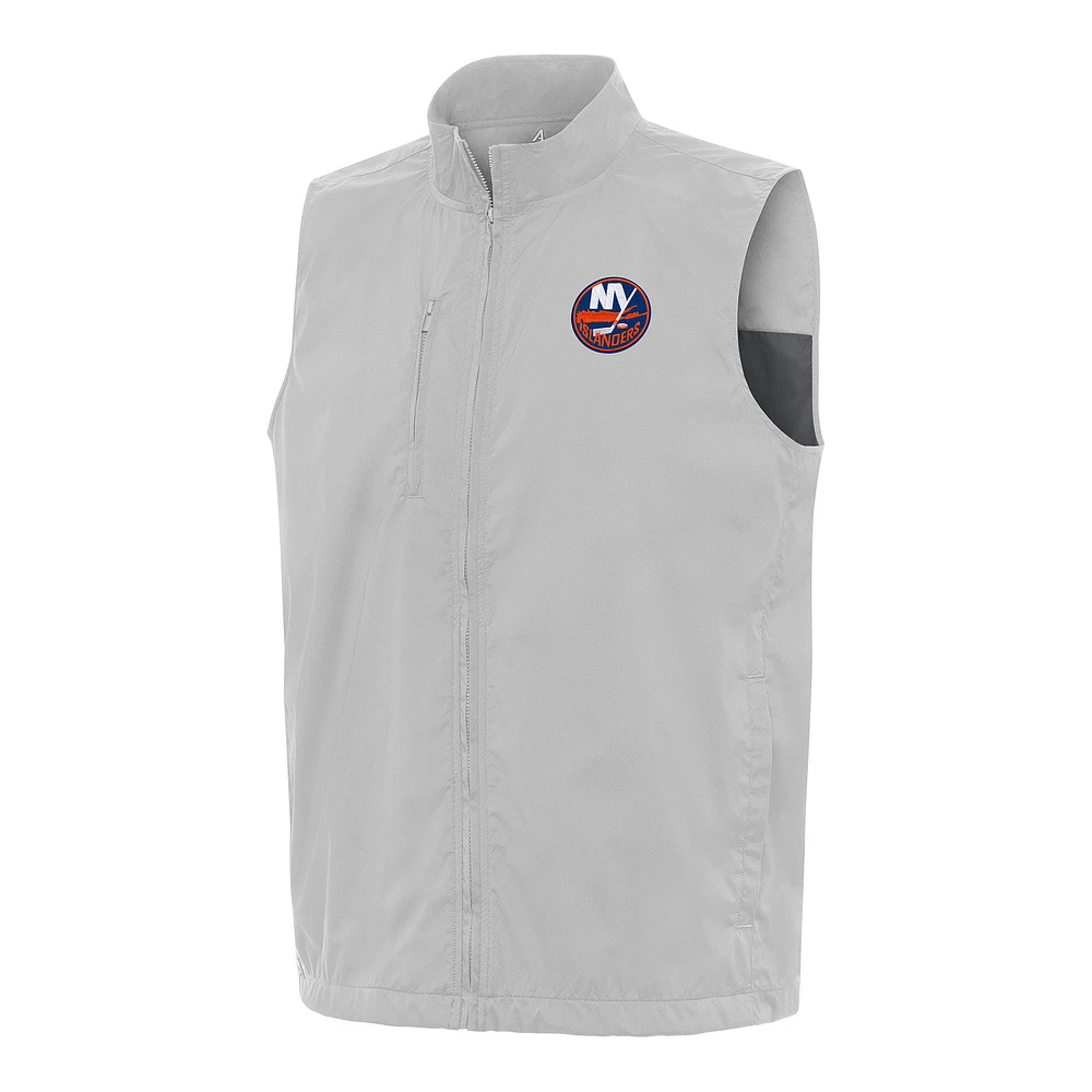Men's Antigua Heather Gray New York Islanders Brisk Full-Zip Vest