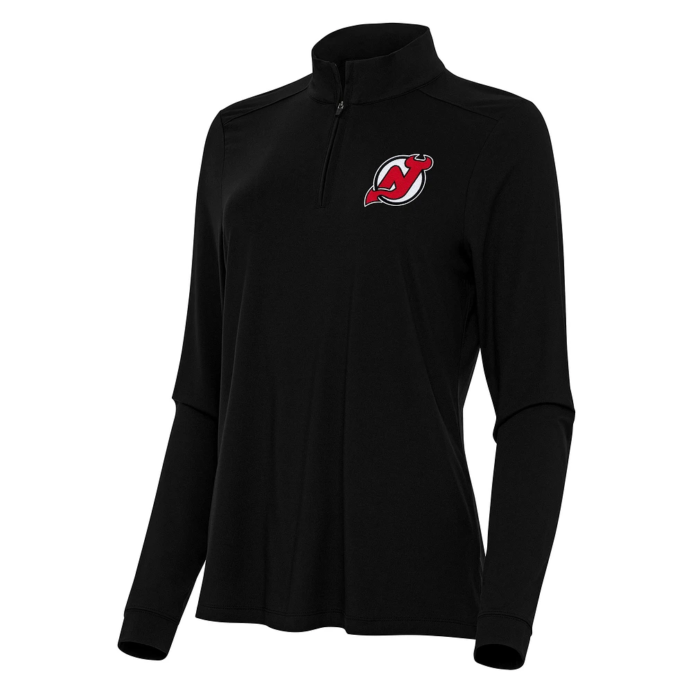 Women's Antigua Black New Jersey Devils Intent Quarter-Zip Top