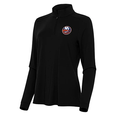 Women's Antigua Black New York Islanders Intent Quarter-Zip Top