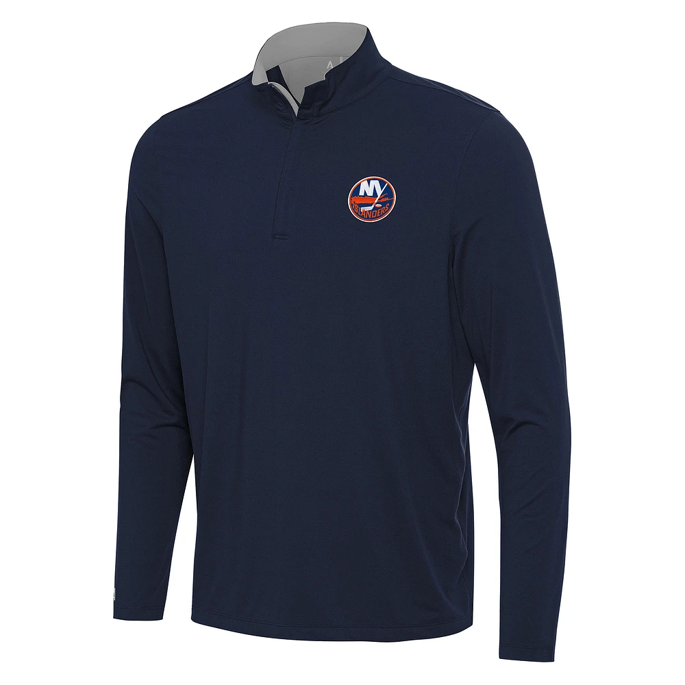 Men's Antigua Navy/Gray New York Islanders Content Quarter-Zip Pullover Top