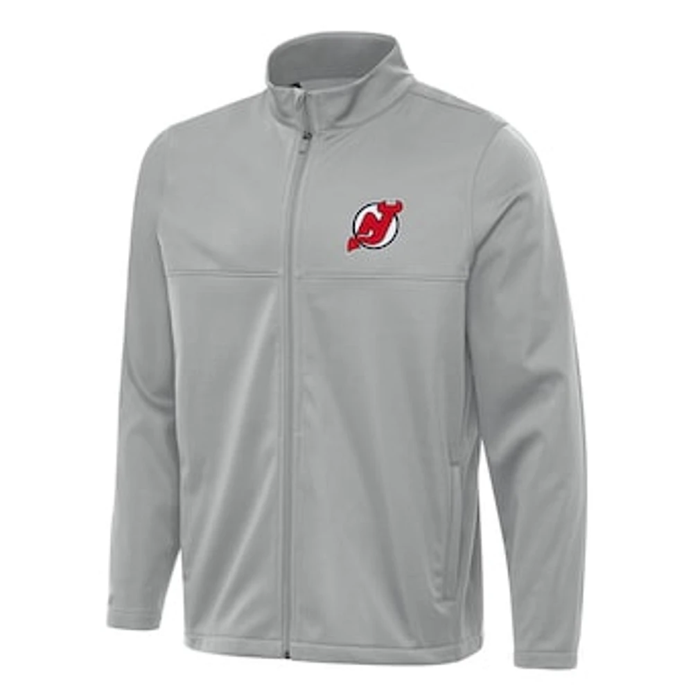 Men's Antigua Gray New Jersey Devils Links 2 Full-Zip Golf Jacket