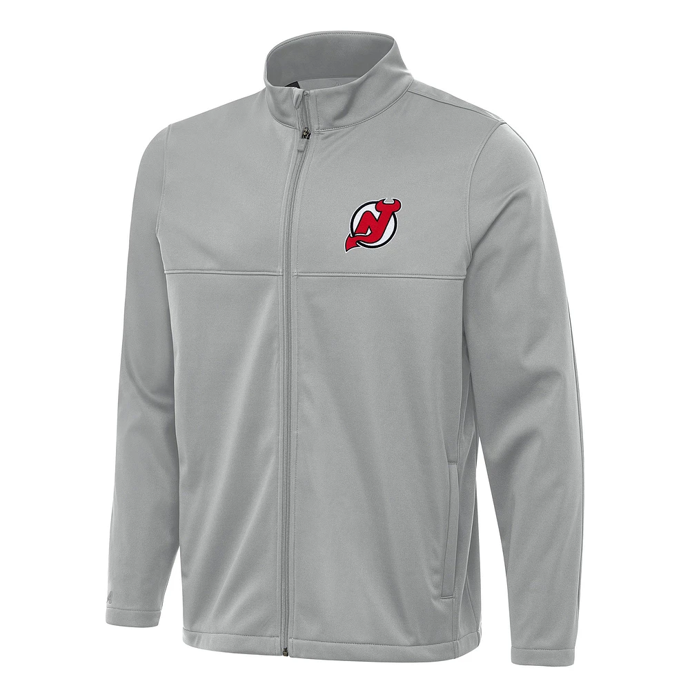 Men's Antigua Gray New Jersey Devils Links 2 Full-Zip Golf Jacket