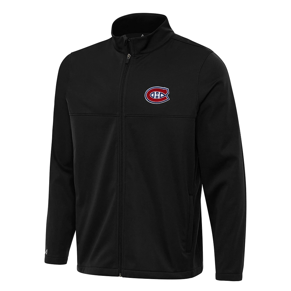 Men's Antigua Black Montreal Canadiens Links 2 Full-Zip Golf Jacket