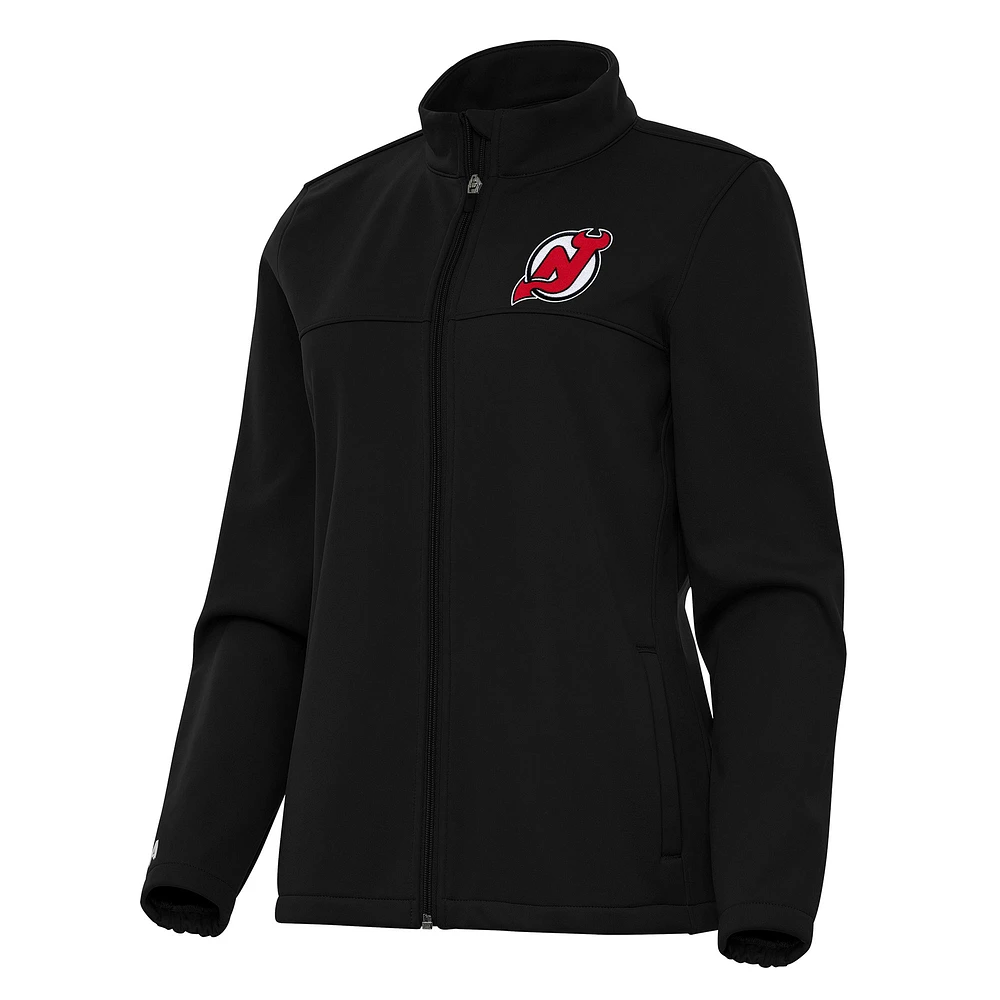 Women's Antigua Black New Jersey Devils Links 2 Full-Zip Golf Jacket