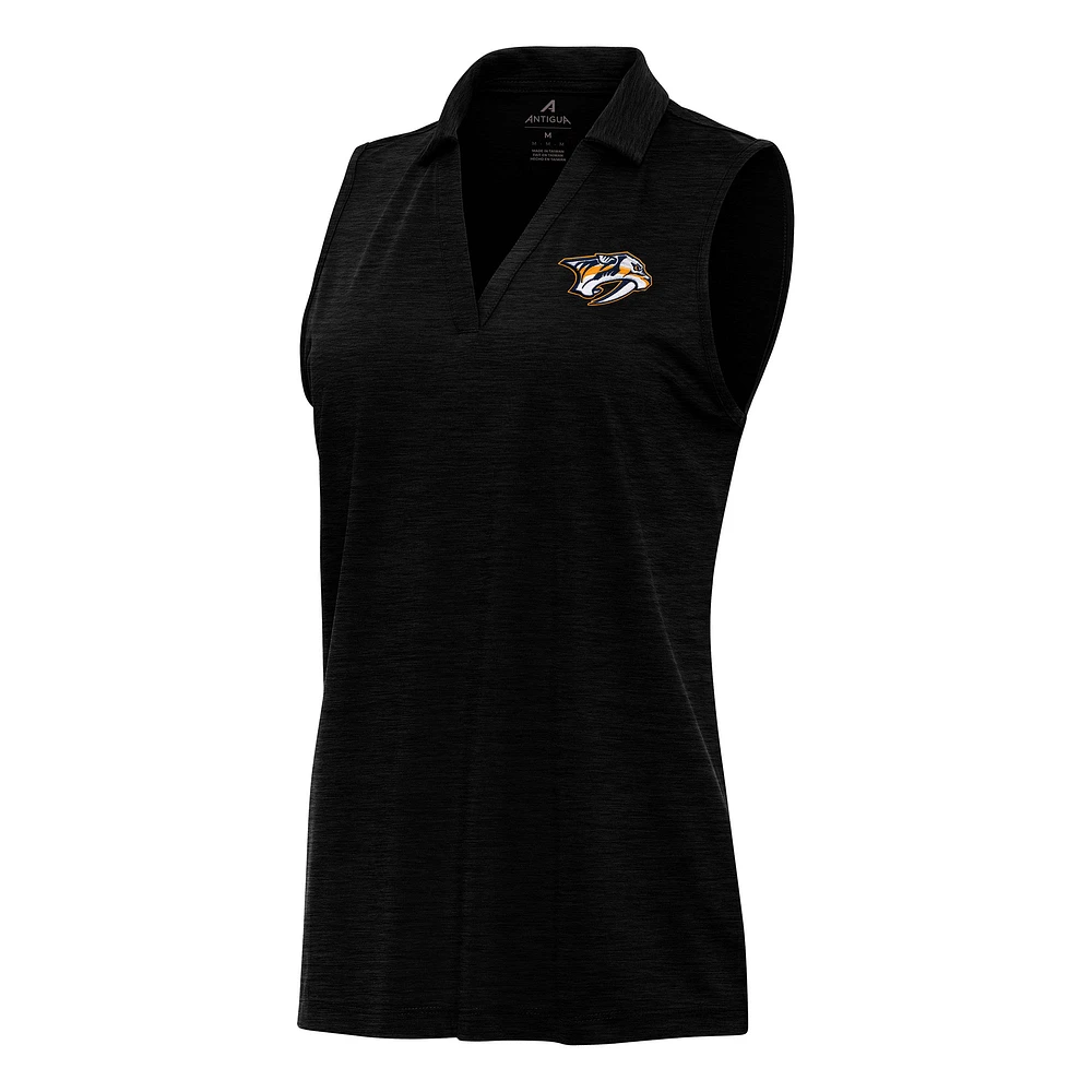Women's Antigua Heather Black Nashville Predators Layout Sleeveless V-Neck Polo