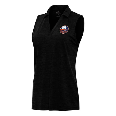 Women's Antigua Heather Black New York Islanders Layout Sleeveless V-Neck Polo