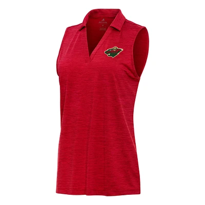 Women's Antigua Heather Minnesota Wild Layout Sleeveless V-Neck Polo