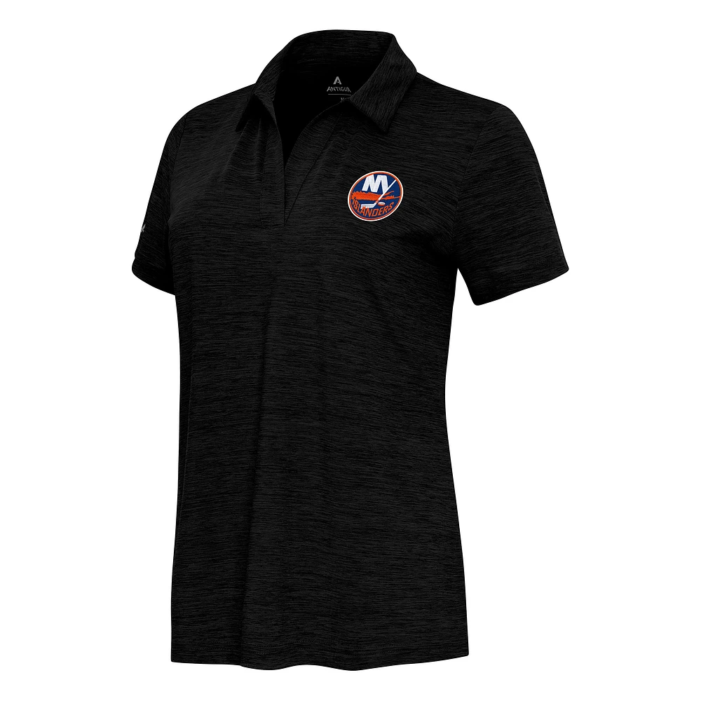 Women's Antigua Heather Black New York Islanders Layout V-Neck Polo