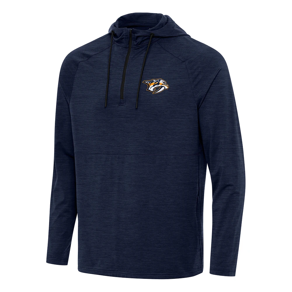 Men's Antigua Heather Navy Nashville Predators Spikes Quarter-Zip Hoodie