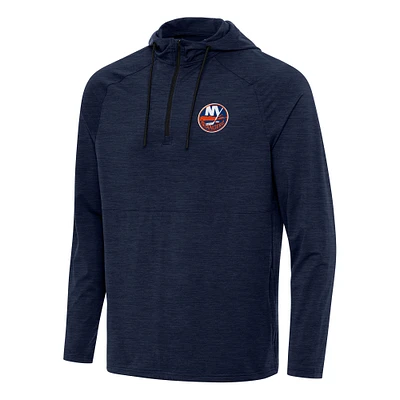 Men's Antigua Heather Navy New York Islanders Spikes Quarter-Zip Hoodie