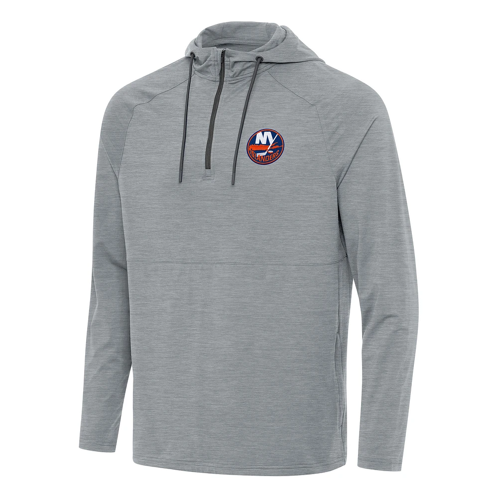 Men's Antigua Heather Gray New York Islanders Spikes Quarter-Zip Hoodie