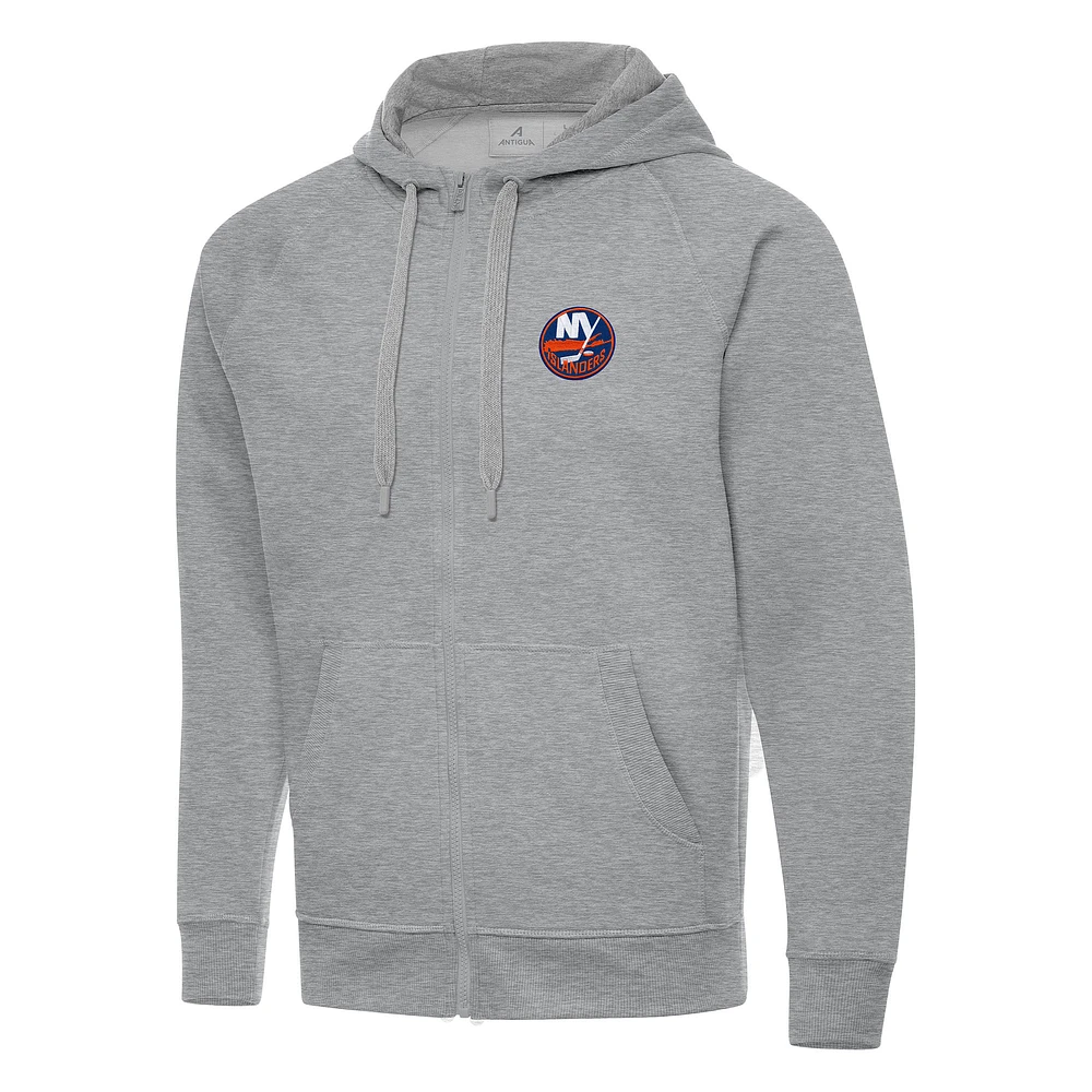 Men's Antigua Heather Gray New York Islanders Big & Tall Victory Full-Zip Hoodie
