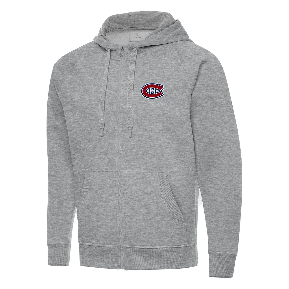 Men's Antigua Heather Gray Montreal Canadiens Big & Tall Victory Full-Zip Hoodie