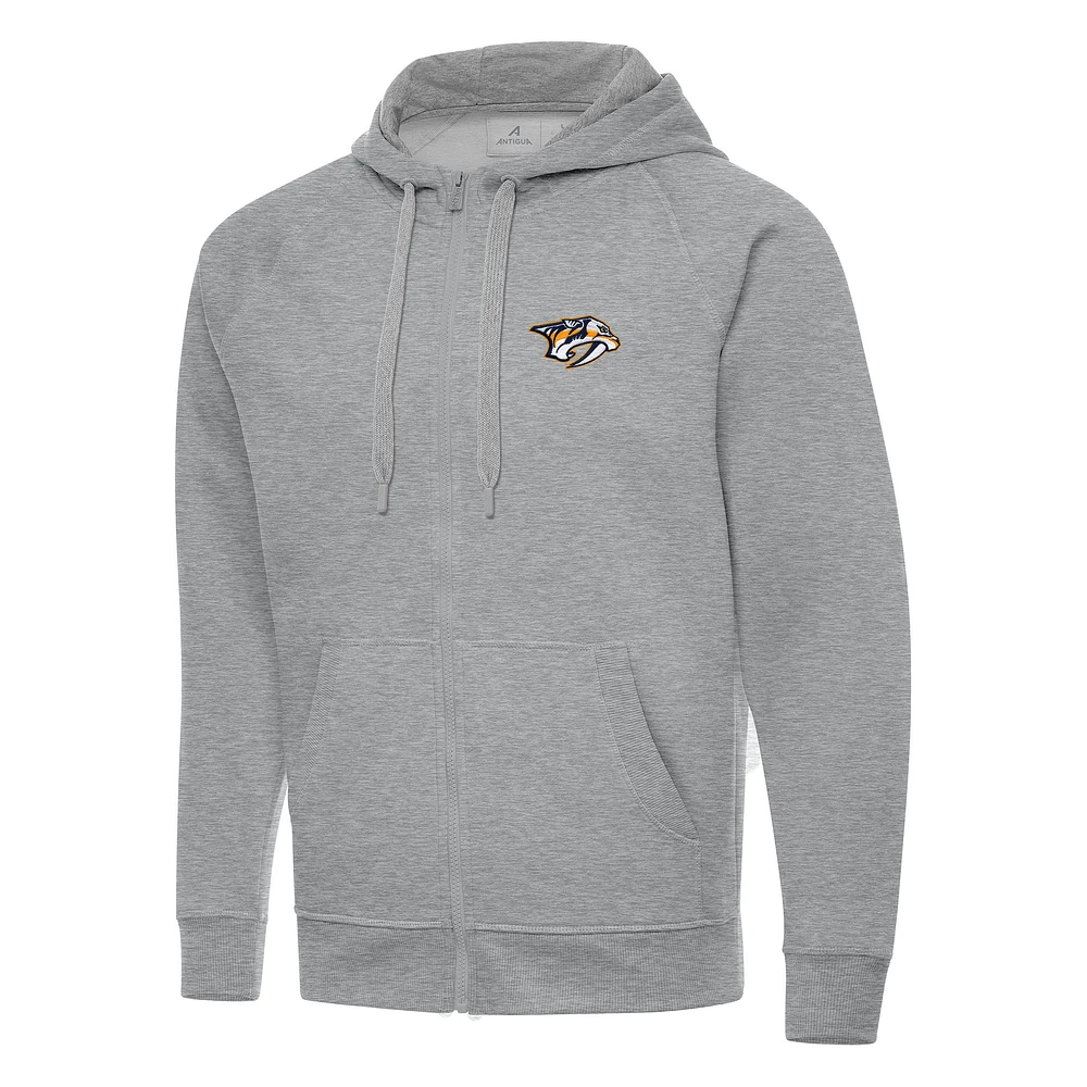 Men's Antigua Heather Gray Nashville Predators Big & Tall Victory Full-Zip Hoodie
