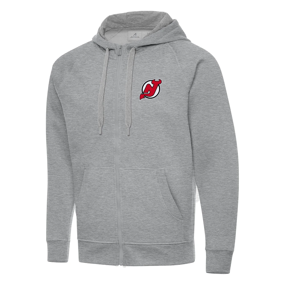 Men's Antigua Heather Gray New Jersey Devils Big & Tall Victory Full-Zip Hoodie