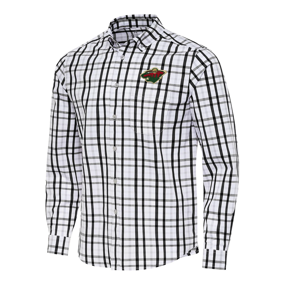 Men's Antigua /Gray Minnesota Wild Tending 2 Button-Down Long Sleeve Shirt