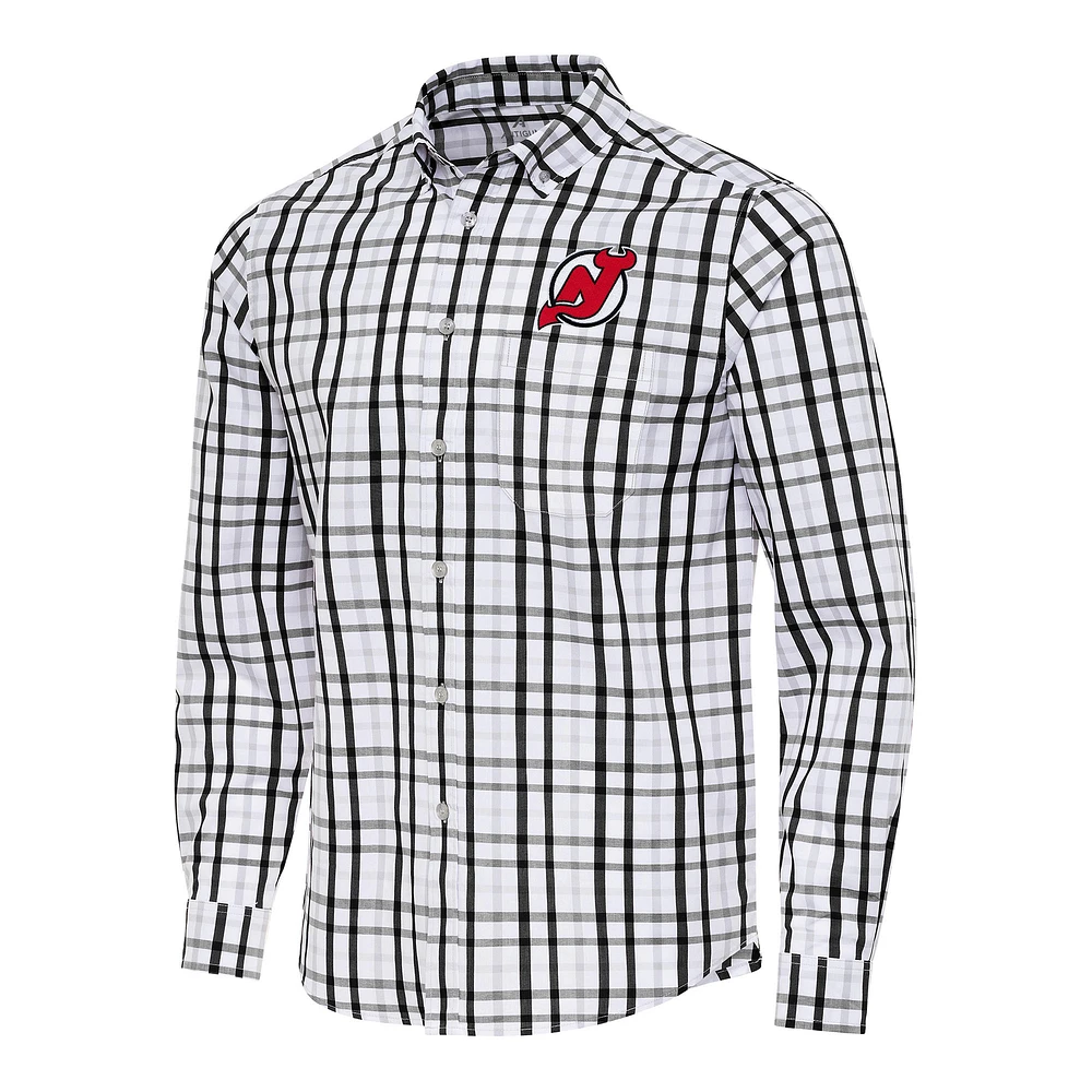 Men's Antigua /Gray New Jersey Devils Tending 2 Button-Down Long Sleeve Shirt