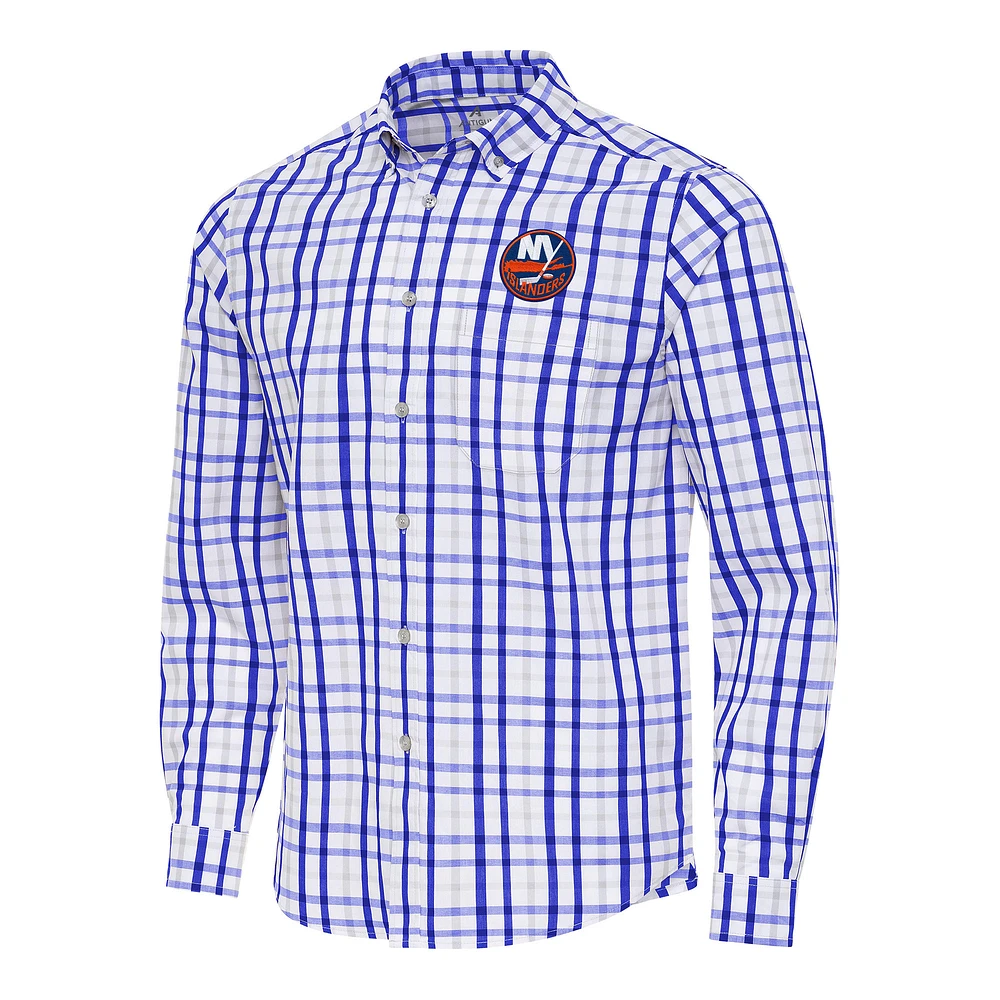 Men's Antigua Royal/Gray New York Islanders Tending 2 Button-Down Long Sleeve Shirt