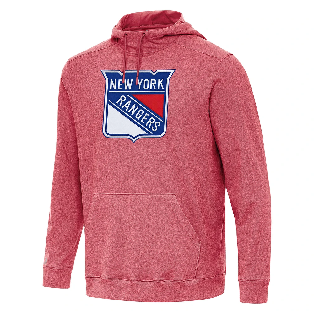 Men's Antigua Heather Red New York Rangers Cloud Pullover Hoodie