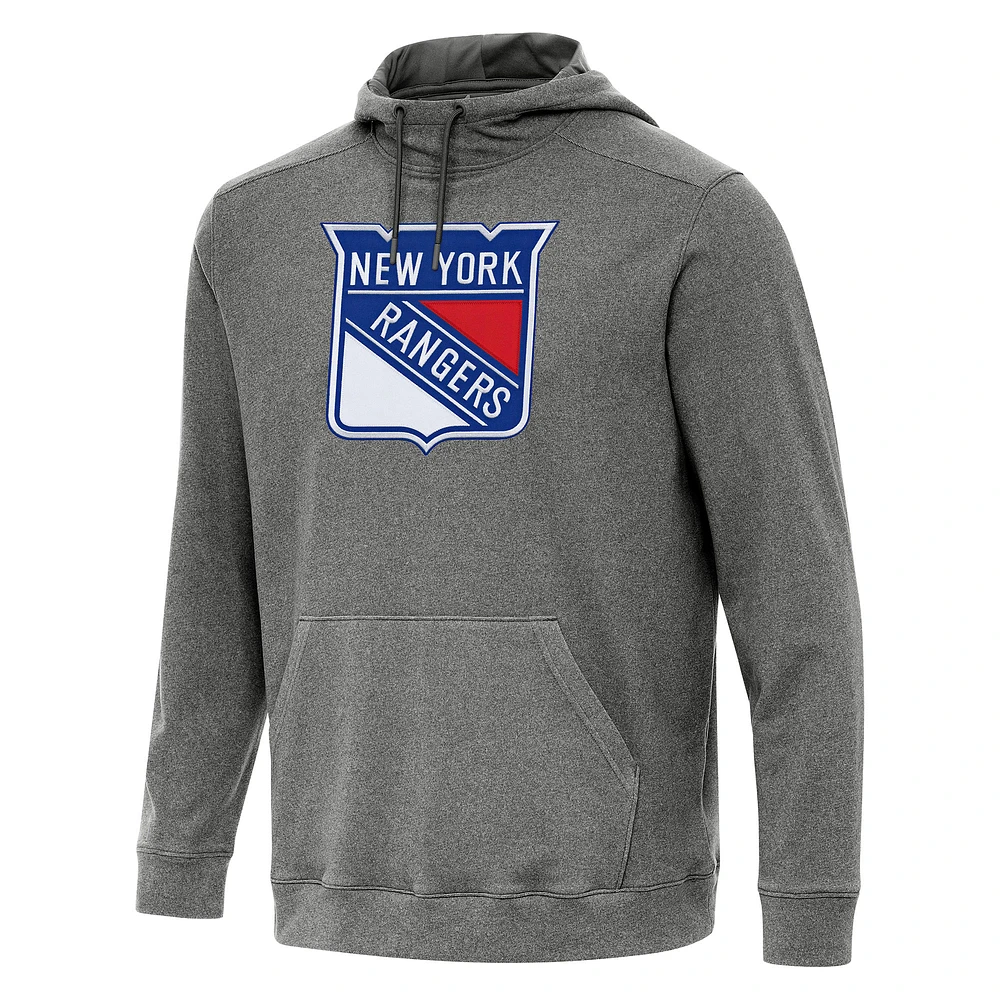Men's Antigua Heather Black New York Rangers Cloud Pullover Hoodie