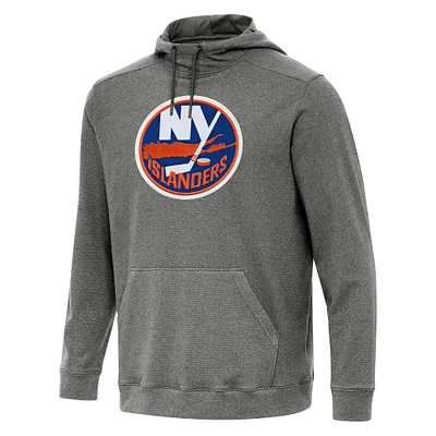 Men's Antigua Heather Black New York Islanders Cloud Pullover Hoodie