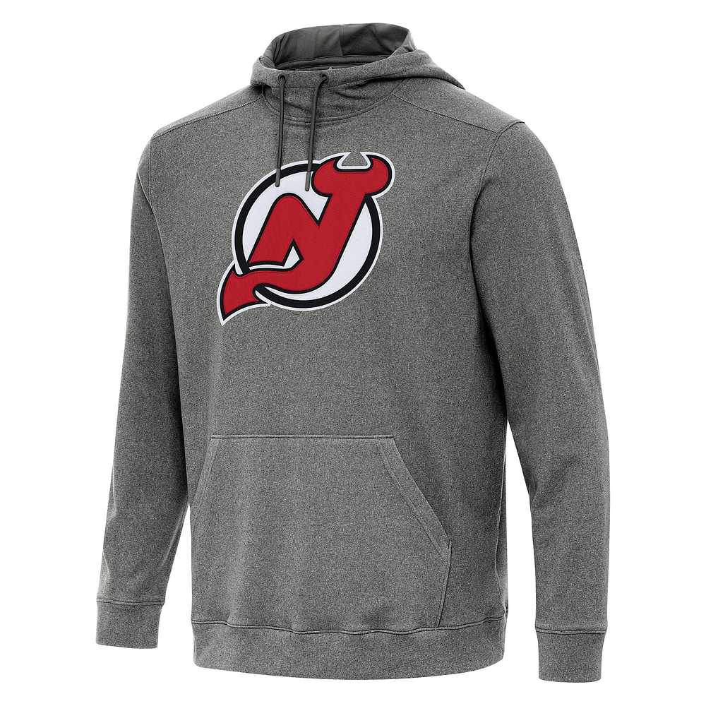 Men's Antigua Heather Black New Jersey Devils Cloud Pullover Hoodie