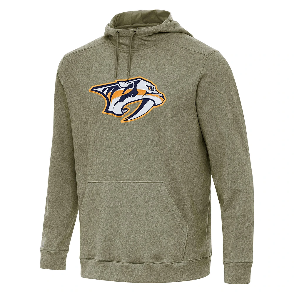 Men's Antigua Olive Nashville Predators Cloud Pullover Hoodie